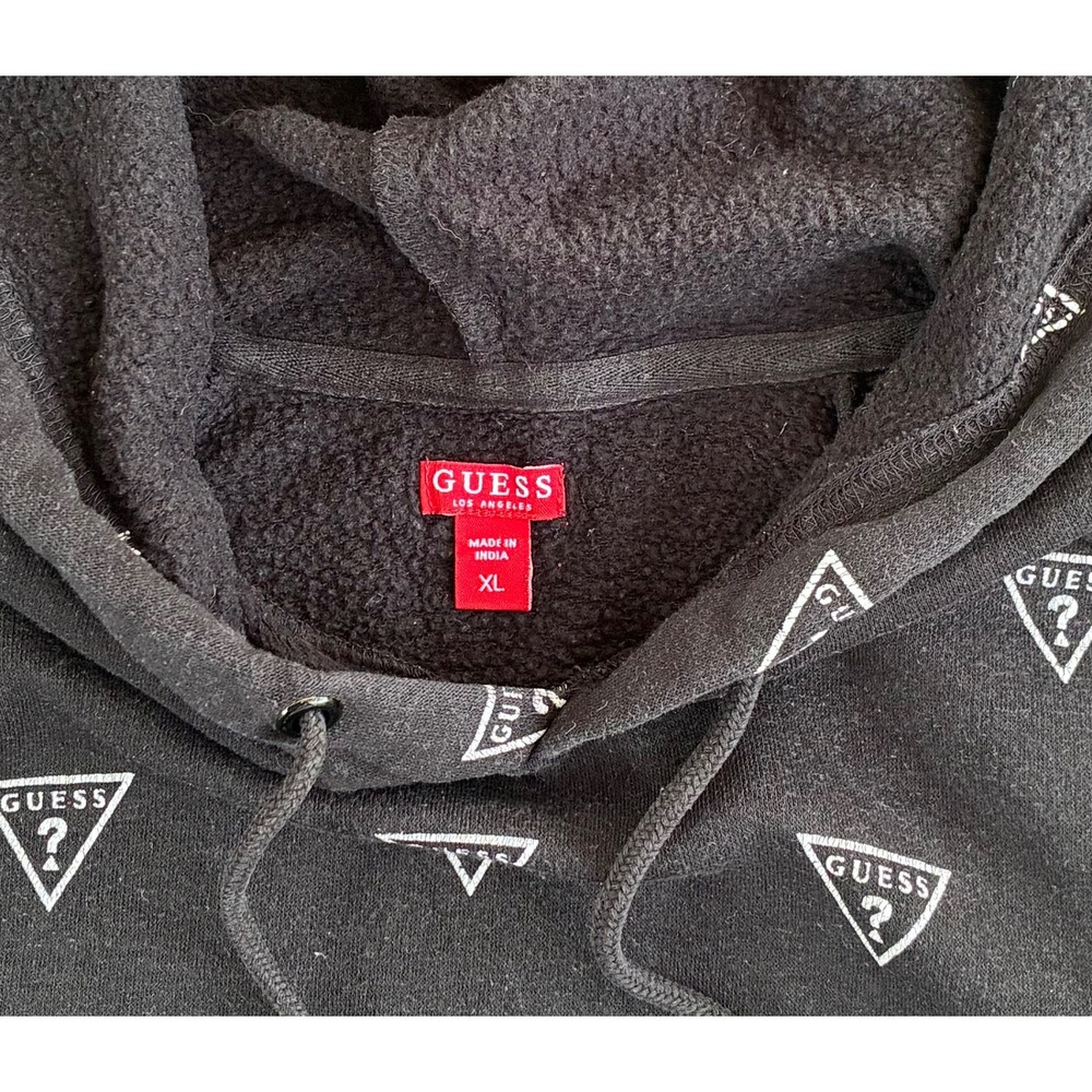 Guess Los Angeles Women XL Cropped Hoodie Black All Over Logo Print Y2K - Picture 3 of 6